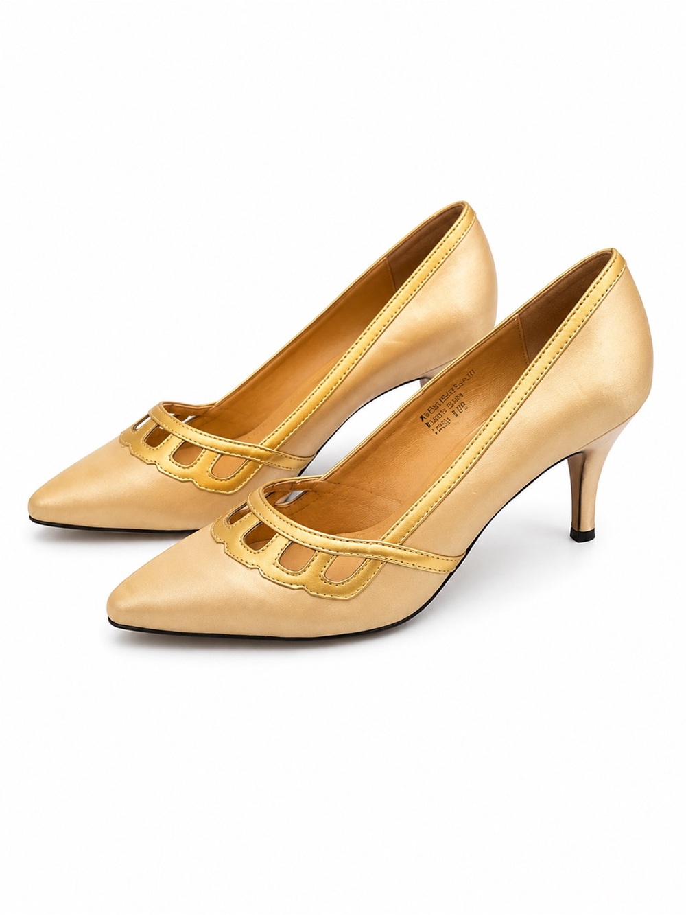 Cream and Gold Women’s Pointed-Toe Mid Heel Pumps …3” heels
